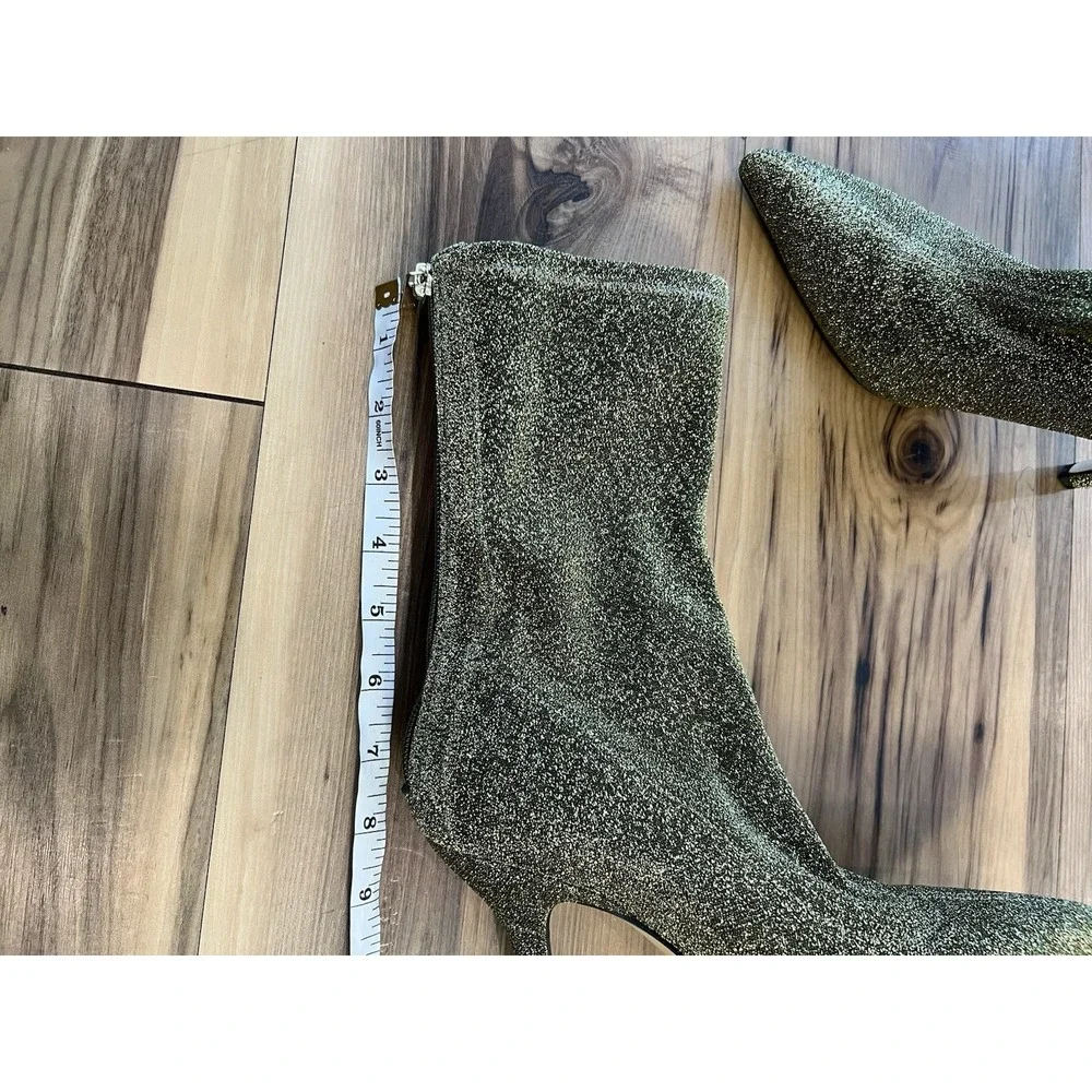 Marc Fisher Green Gold Sparkle Sock Boots Pointed Toe 3 In Heel Size 7.5